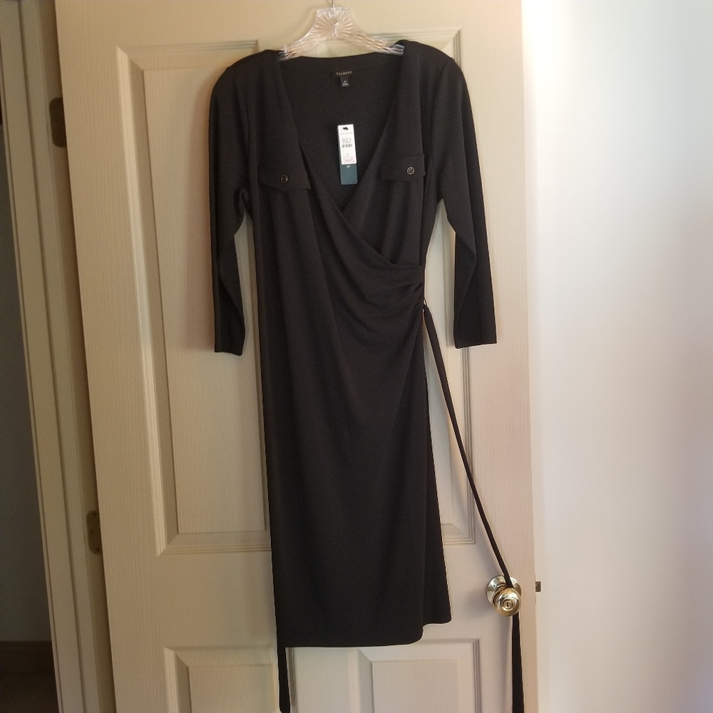 Talbots Black Wrap Dress with Waist Tie, Size M, NWT